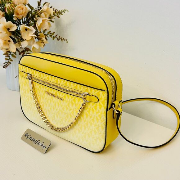 Michael Kors Purse Jet Set Ombré Signature Logo Crossbody Body Daisy Yellow - Picture 2 of 8